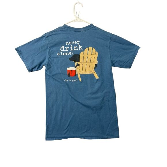 Dog is Good Never Drink Alone Blue Short Sleeve Graphic T-Shirt Sz s Labrador - Picture 1 of 15